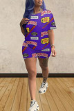 Green Milk Silk Fashion Street Print Two Piece Suits Straight Short Sleeve Two Pieces