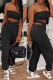 Black Casual Sportswear Solid Backless Strapless Sleeveless Two Pieces