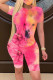 Orange Fashion Casual Print Basic O Neck Short Sleeve Two Pieces