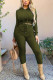 Army Green Casual Solid Patchwork Hooded Collar Long Sleeve Two Pieces