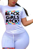 Black Fashion Active adult Letter Patchwork Print Two Piece Suits Straight Short Sleeve Two Pieces