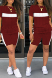 Red Casual Print Patchwork O Neck Short Sleeve Two Pieces