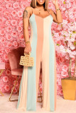 Blue Pink Sexy Casual Striped Print Backless Spaghetti Strap Regular Jumpsuits