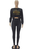 Black Fashion Casual Adult Print Pullovers O Neck Tops