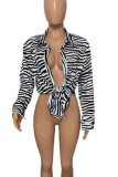 Leopard Print Street Print Patchwork Buckle Turndown Collar Tops