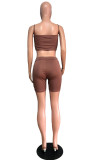 Brown Casual Print Solid backless Straight Sleeveless Two Pieces
