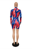 Red Fashion Casual Print Basic Zipper Collar Skinny Romper