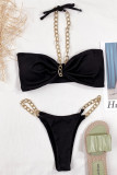 Black Fashion Sexy Patchwork Solid Backless Swimwears