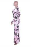Pink Milk. Street Sleeve Long Sleeves V Neck Step Skirt Ankle-Length Print Dresses