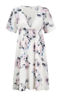 White Sexy Fashion Cap Sleeve Short Sleeves V Neck A-Line Knee-Length Patchwork Print 