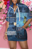 Red Casual Print Patchwork Zipper Zipper Collar Straight Dresses