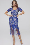 Black Sexy Cap Sleeve Short Sleeves O neck Step Skirt Knee-Length Solid Casual Dresses