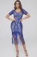 Blue Sexy Cap Sleeve Short Sleeves O neck Step Skirt Knee-Length Solid Casual Dresses