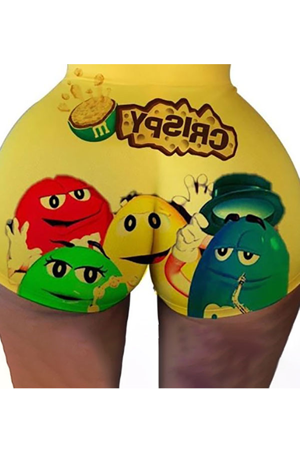 Green and yellow Elastic Fly Low Print Straight shorts Bottoms