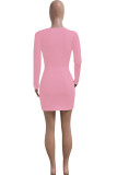 Black Casual Solid Patchwork V Neck A Line Dresses