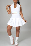 Black Fashion Casual Solid Vests Zipper Collar Sleeveless Two Pieces