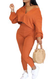 purple Fashion Patchwork Solid Asymmetrical V Neck Long Sleeve Two Pieces