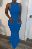 Black Lightly cooked Sleeveless O neck Swagger Floor-Length Solid Dresses