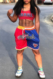 Red Sportswear Print Patchwork Spaghetti Strap Sleeveless Two Pieces