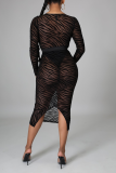 Black Sexy Print Patchwork V Neck Irregular Dress Dresses