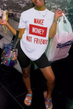 Red Black O Neck Short Sleeve Letter Print Tops