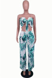White Sexy Casual Print Backless Strapless Sleeveless Two Pieces