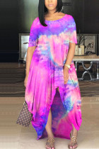 Deep pink Milk. Fashion adult Ma'am Street Cap Sleeve Short Sleeves O neck Princess Dress Floor-Length Print Tie and dye asymmetrical Dresses