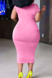 Light Blue Casual Ripped Patchwork O Neck Straight Plus Size Dresses