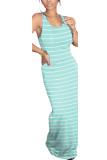 Light Blue Milk. Fashion Street White Yellow Light Blue purple Tank Sleeveless O neck Pencil Dress Floor-Length Striped Dresses