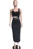 Black Fashion Celebrities Solid Two Piece Suits pencil Sleeveless Two Pieces