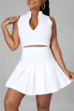 Black Fashion Casual Solid Vests Zipper Collar Sleeveless Two Pieces
