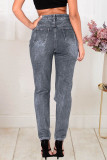 Grey Street Solid Ripped Buttons Mid Waist Regular Denim
