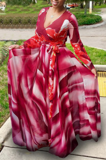 Red Fashion Sexy Plus Size Printed Big Swing Dress