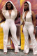 Cream White Casual Fashion Backless bandage Hollow Asymmetrical Solid Sleeveless V Neck Jumpsuits