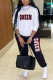 Black and white Fashion Casual Letter Print Letter O Neck Long Sleeve Two Pieces