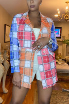 Red Street Plaid Patchwork Turn-back Collar Outerwear