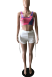 White Sportswear Solid Tie-dye U Neck Two Pieces