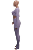 purple Casual Europe and America Solid pencil Long Sleeve Two Pieces