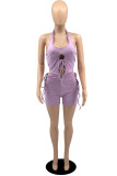 White Fashion Sexy Solid Bandage Backless Halter Sleeveless Two Pieces