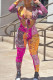 Orange Fashion Sexy Print Bandage Hollowed Out V Neck Skinny Jumpsuits