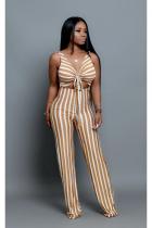 Yellow Fashion Sexy bandage Asymmetrical Hollow Striped Sleeveless Slip Jumpsuits