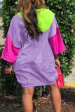 purple Casual Sleeve 3/4 Length Sleeves O neck A-Line skirt Print Patchwork Pocket chain Dresses
