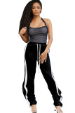 Black Elastic Fly Mid Solid Draped Loose Pants Pants