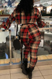 Red Work Daily Print O Neck Long Sleeve Two Pieces