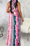 Multicolor Casual Print Patchwork Spaghetti Strap Straight Dresses