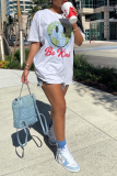 Grey Casual Print Patchwork O Neck T-Shirts