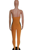 Blue Fashion street Patchwork Mesh Solid Sleeveless V Neck Jumpsuits