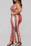 Red Sexy Print Patchwork Strapless Pencil Skirt Plus Size Dresses