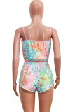 Orange Fashion Sexy Leopard Two Piece Suits Straight Sleeveless Two Pieces