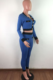 purple Street Geometric Patchwork O Neck Long Sleeve Regular Sleeve Short Two Pieces